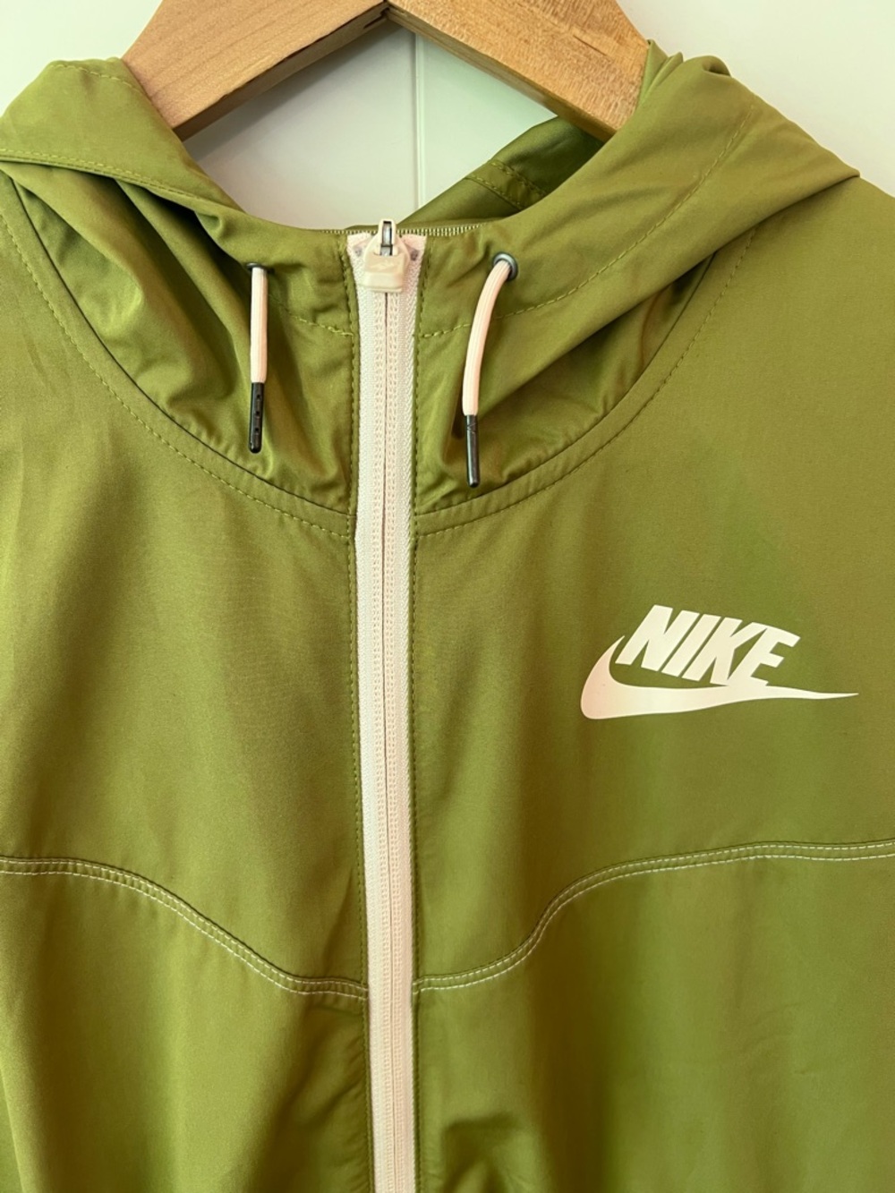Nike Olive Hooded Zip-Up Jacket with White Accents